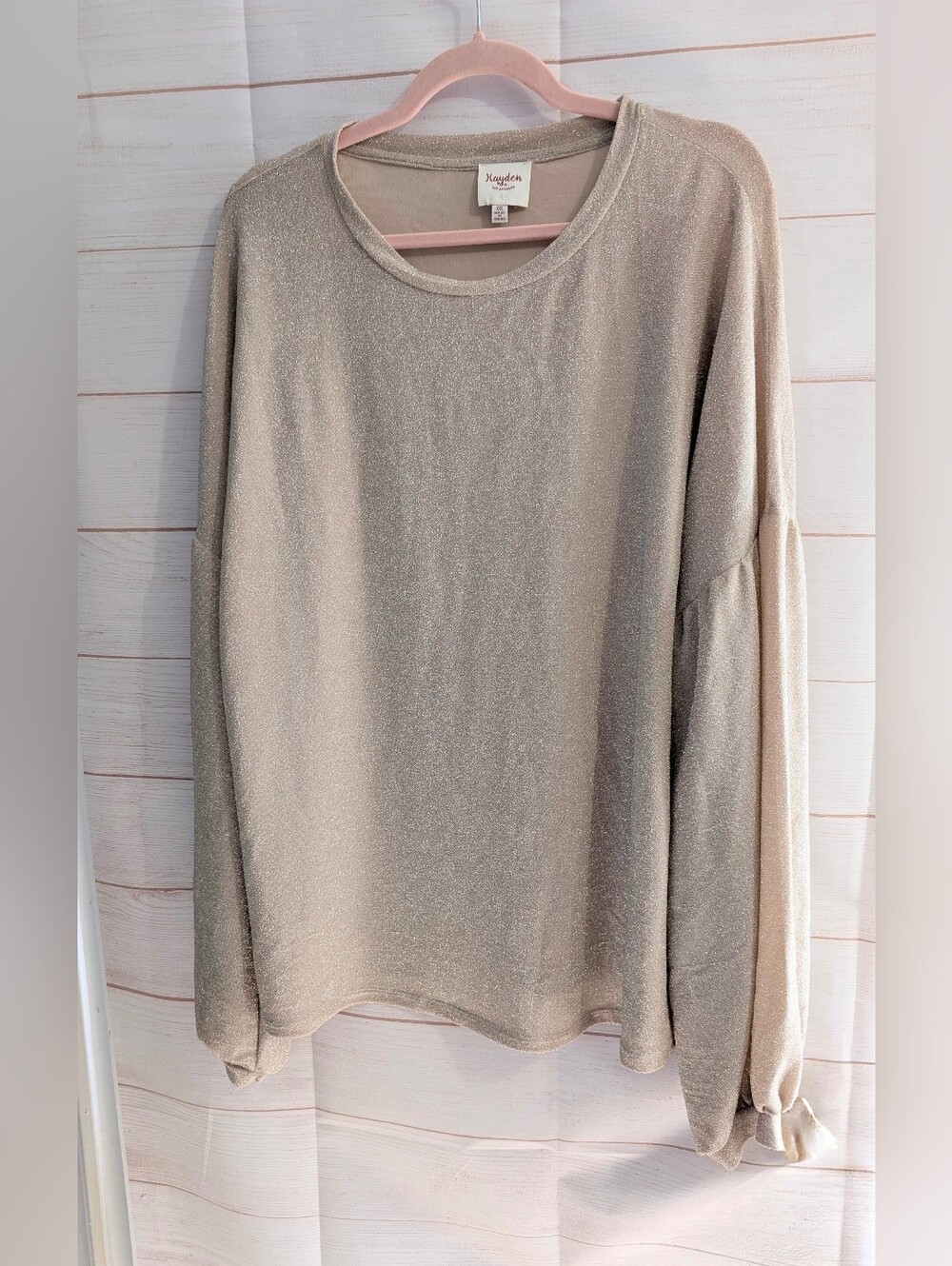 Nwot Hayden Metallic Beige Shimmery Crewneck Puffy Sleeve Blouse  Size 1X